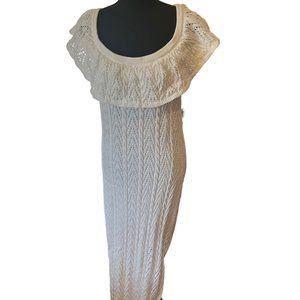 Fashion To Figure Womens Sweater Dress Ruffled Crew-Neck Pullover Solid White 1